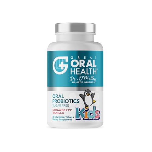 Image of Oral Probiotics for Mouth Bad Breath Treatment for Kids Dental Care & Cavity Prevention with BLIS K12 M18 - Dr Formulated Dental Probiotics for Teeth and Gums, 30 Chewable Tablets Strawberry Vanilla