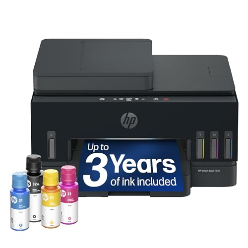 Image of HP Smart Tank 7603 Wireless All-in-One Ink Tank Printer, Scanner, Fax, Copier with up to 3 Years of Ink Included, Best-for-Home Office, Cartridge-Free Refillable, AI-Capable (D34F7A)
