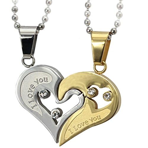 arzonai Token of Love 2 Piece Silver and Gold Stainless Steel Couple Pendant with 1 Beautiful Heart Necklace Set for Men and Women-picture-31