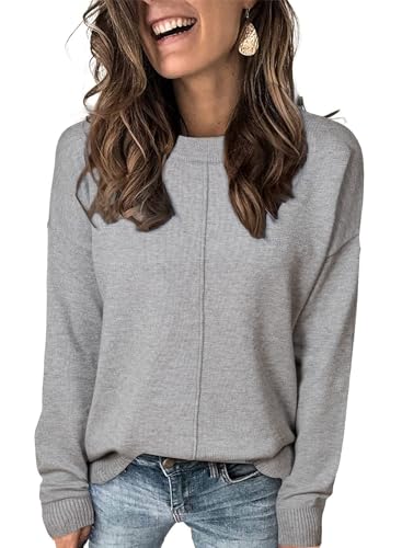 EVALESS Women's Sweaters Fall Lightweight Oversized Crewneck Long Sleeve Knit Pullover Tops Trendy 2025 Gray L