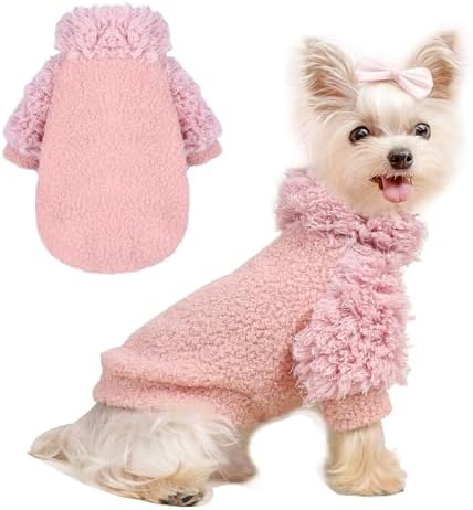 Dog Sweaters for Small Dogs Girl Boy Winter Puppy Sweater Clothes Fleece Warm Pet Outfit for Chihuahua Yorkie Teacup Cute Plain Cold Weather Dog Coat Cat Apparel Clothing (XX-Small, Pink)