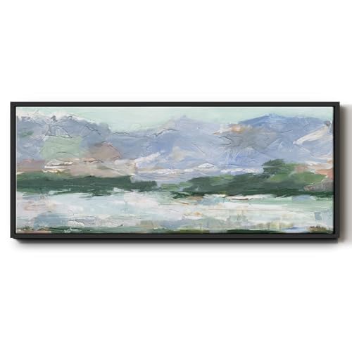 Renditions Gallery Floater Framed Canvas For Home Modern Pastel Mountain View Art Work Paintings & Prints for Lounge Drawing Room Balcony Kitchen - 20"X50" BLACK Frame -034