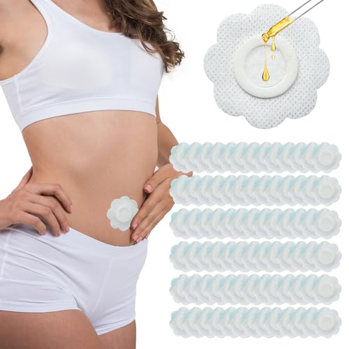 120PCS Castor Oil Patches 3Layer Leakproof Self-Adhesive Flower Belly Button Patches Organic Cotton Core for Castor Oil Pack Wrap Disposable No-Wash Portable Breathable Pads for Navel