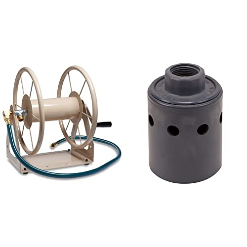 Liberty Garden Products 703-1 Multi-Purpose Steel Garden Wall/Floor Mount Hose Reel, Tan & Hudson Valve V Hudson Tank Valve for Livestock - 718H , Black