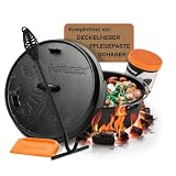 Petromax Feuertopf ft6t Einsteiger-Set - Dutch Oven mit planem Boden inklusive Deckelheber, Pflegepaste und Schaber - für alle Grillarten und offenes Feuer - 5,5 Liter