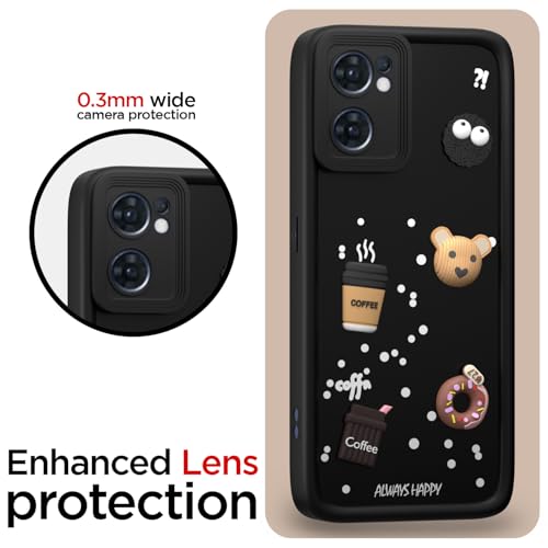 Image of Outlouders Back Cover for Oppo Reno 7 5G | 3D Cartoon Bear Cute Fun Silicone Full Body Protection Bumper Case (Black)