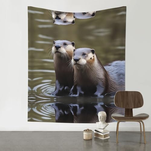 Tapisserie murale loutres HYTTER 152x130 cm pour décoration salon
