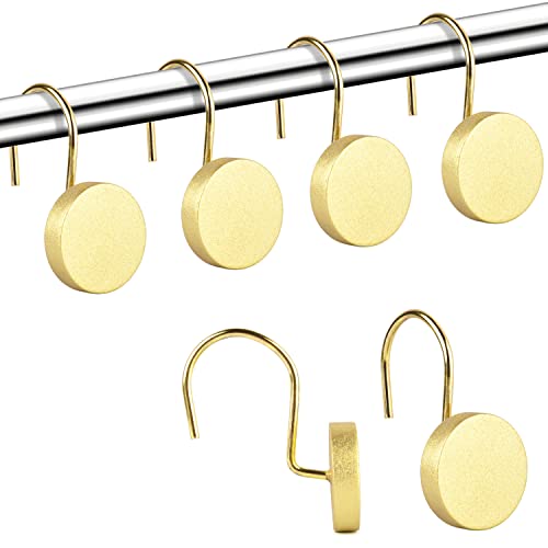 Shower Curtain Hooks, Decorative Shower Curtain Rings, Simple Modern Style Round Flat-Back Button Design for Bathroom Decor, Set of 12 Gold