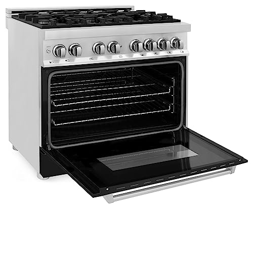 Zline 36" 4.6 Cu. Ft. Dual Fuel Range With Gas Stove And Electric Oven In Fingerprint Resistant Stainless Steel And Black Matte Door (Ras-Blm-36) #TOP2