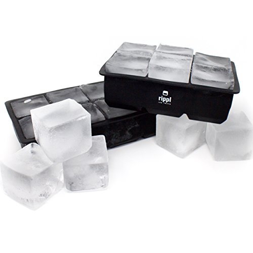 Rippl Ice Cube Tray - Silicone Ice Cube Tray - Ice Cube Tray With Large 6 Cavity Silicone Mold - Will Make Big Ice Cubes For Whiskey - Set Of (2) In Black #TOP1