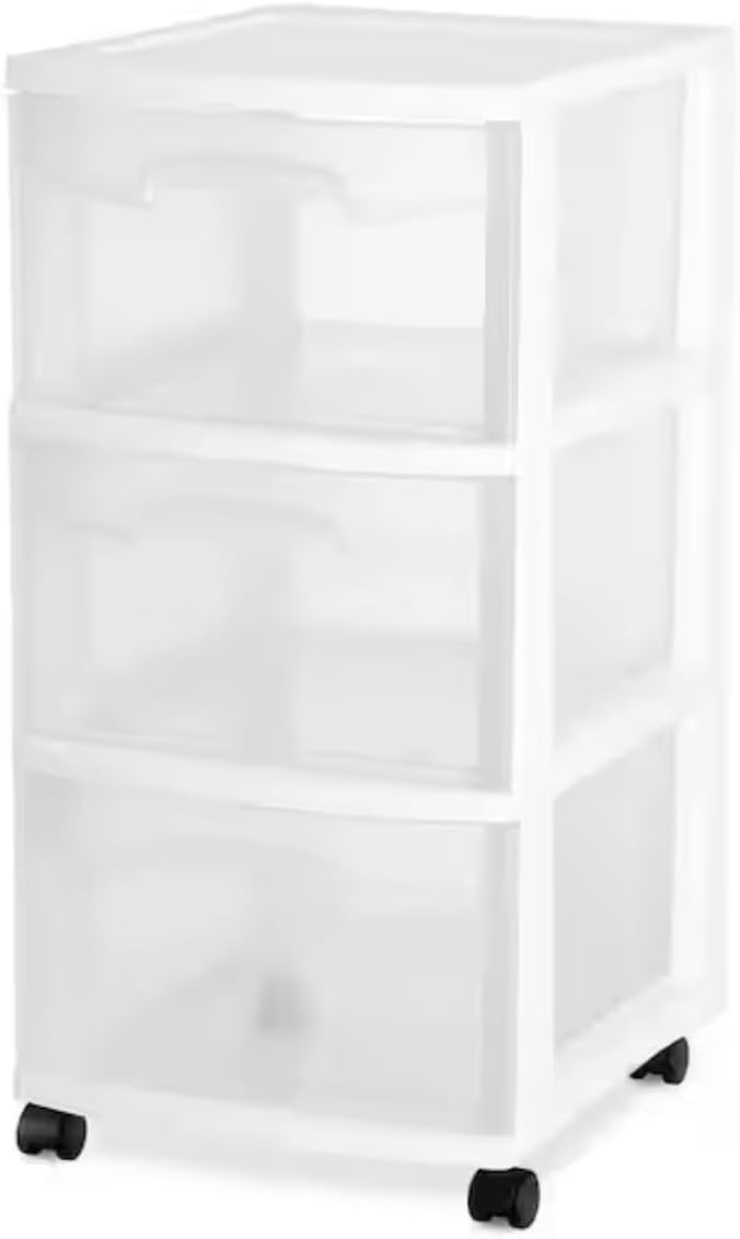 Set of 4 3-Drawer Wheeled Plastic Storage Containers BJ28696