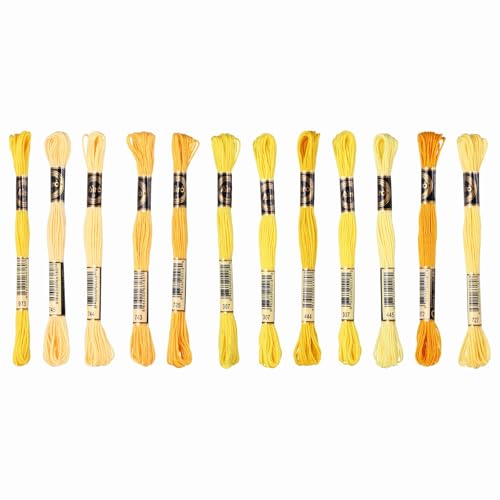 Image of PATIKIL 12 Skeins Embroidery Floss Polyester Embroidery Threads Bracelets String for Cross-Stitch Hand Embroidery, Yellow