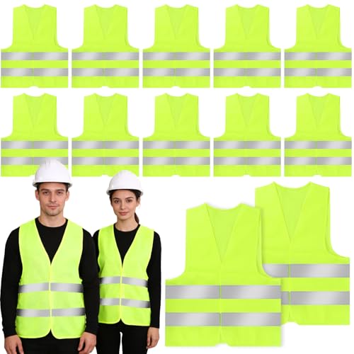 Puxary Lot de 12 Gilet Reflechissant, Gilet Jaune Voiture, Gilet Fluo, Gilet Réfléchissant De Voiture, Équipé De Bandes Réfléchissantes De Haute Qualité pour Conducteurs Travailleurs Unisexe