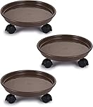 Fasmov 3 Pcs Plant Pallet Caddy Plant Stand Round Flower Pot Mover, Plant Pot Pallet Dolly Caster with Universal Wheels (Brown)