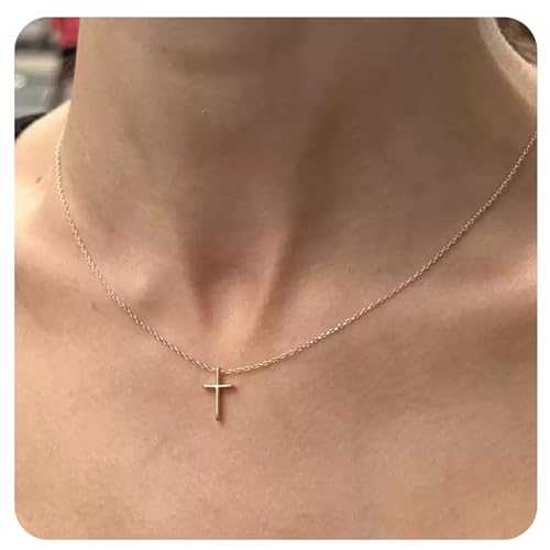 925 Sterling Silver Cross Necklace Dainty 18K Gold Vermeil Cross Pendant Simple Cute Necklaces for Women Trendy Jewelry 16+2" Hypoallergenic2