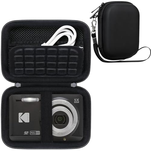 RAIALL Camera Case for KODAK PIXPRO FZ55/ FZ45 Digital Camera, Vlogging Camera Hard Carrying Case Protective Travel Bag, Mesh Pocket for Battery, Cable and SD Card, Black
