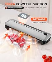Vacuum Sealer Machine 75KPa Food with 6-in-1 Dry/Moist Modes & Digital Timer, Compact Lightweight Design, Built-in Cutter + 10 Bags (Black Silver) — image 3