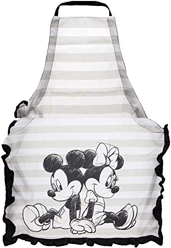 Disney Mickey and Minnie Mouse Apron - Stylish Kitchen Accessories Designed in White, Grey, Black with Vintage Disney Mickey and Minnie Icons-Durable yet Lightweight Chef Apron to Protect Your Clothes