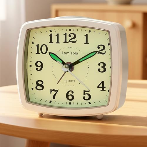 Image of Lamisola Analog Travel Alarm Clock for Bedroom, Small Desk Clock Silver | Retro Battery Clock for Bathroom Shelf Table Bedside, Night Light Silent Snooze Clear Display for Kids Senoirs Teens