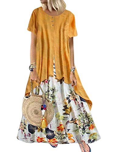 Robe maxi en lin et coton imprimé floral pour femme chic en grande taille