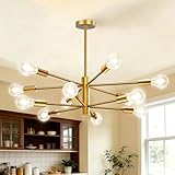 KEILAIMO Modern Chandelier, 12-Light Sputnik Ceiling Light Fixture, Mid Century Height Adjustable Sputnik Chandeliers for Dining Room, Kitchen Island, Living Room, Bedroom - Gold