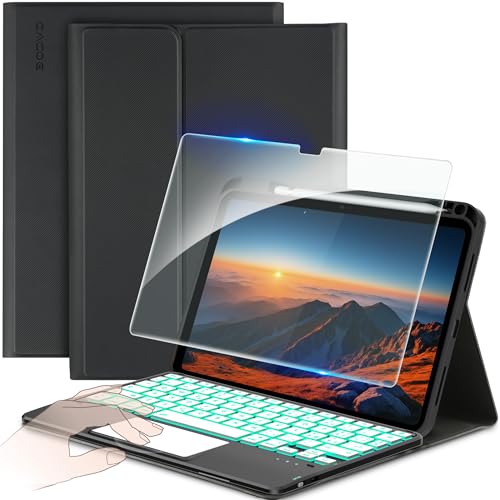 CACOE Cover con Tastiera iPad 11 Generazione (A16) 2025 11 / 10 Generazione 2022 10.9'' con Touchpad [Italiano] Wireless Staccabile, Custodia con Tastiera Illuminazione a 7 Colori, Nero