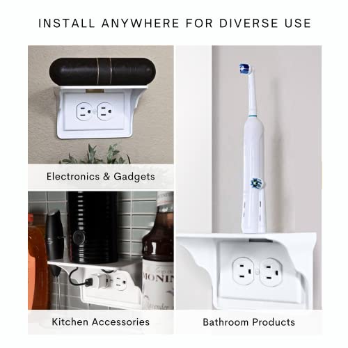 Storage Theory Power Perch Horizontal Wall Outlet Shelf 1 Pcs White - Home Wall Shelf Organizer For Bathroom, Kitchen, Bedrooms - Cord Management And Easy Installation #TOP2