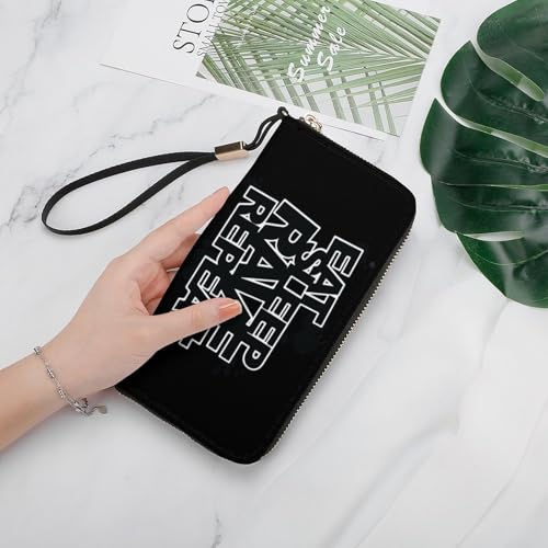 Eat Sleep Rave Repeat Leather Wallet Fashion Bifold Purse Long Pouch with Wrist Strap for Men Women4