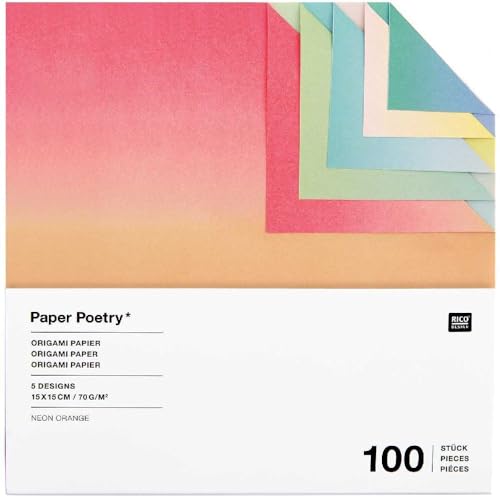 Rico Design Faltblätter 'Farbverlauf' 15x15 cm, 100 Blatt, Faltpapier für Origami, Einseitiges Papier zum Falten Sunrise