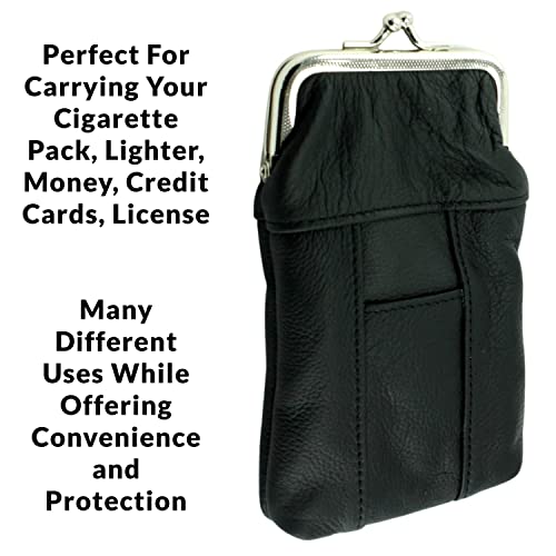 Skyway Kendrick Leather Cigarette Case With Lighter Pouch Pack Holder 100'S 120'S - Black #TOP5