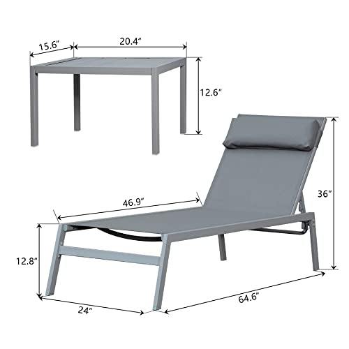 Domi Outdoor Living 3 Pieces Adjustable Chaise Lounge Set Outdoor Patio Lounge Chair All Weather Five-Position Recliner Chair Set W/Coffee Table For Patio thumb #5
