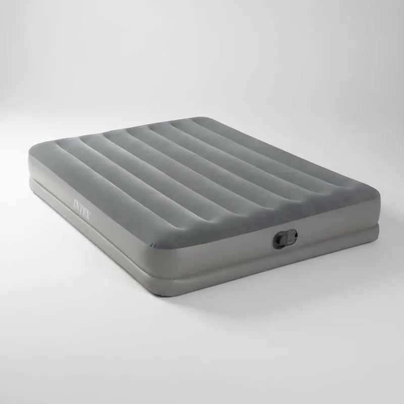 intex 64114e dura-beam standard prestige air mattress: fiber-tech – queen size – built-in usb electric pump – 12in bed height – 600lb weight capacity mid-rise airbed queen