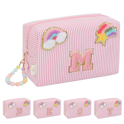Initial Makeup Bag for Girls, Cute Makeup Bag Small Cosmetic Bag Travel Make Up Organizer Pouch, Birthday Gifts for Girls 4 5 6 7 8 9 10 11 12 13 14 15 Years Old, Teen Girls Gifts Trendy Stuff