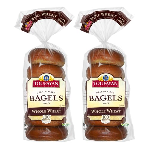 Toufayan Whole Wheat Plain Pre‑Sliced Bagels – Vegan, Kosher, 2 Packs (12 Bagels Total), Soft Texture, Great for Breakfast or Sandwiches