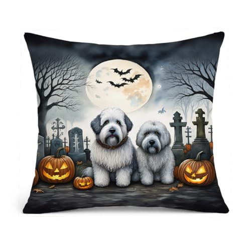 Caroline's Treasures DAC2071PW1414 Old English Sheepdog Spooky Halloween Fabric Decorative Pillow Machine Washable, Indoor Outdoor Decorative Pillow for Couch, Bed or Patio, 14Hx14W
