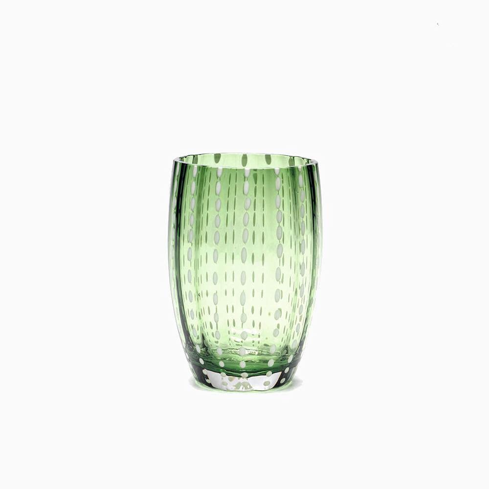 Zafferano PR00125 Perle Tumbler-Handmade Transparent Coloured Glass, cl 32 h 109mm d 71mm-Set 6 Pieces-British Racing Green