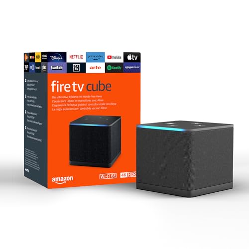 Amazon Fire TV Cube (Nouvelle génération) | Lecteur multimédia en streaming | Mains-libres avec Alexa | Wi-Fi 6E | 4K Ultra HD