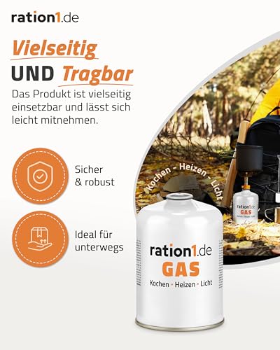 ration1 Gaskartusche 450 g – Schraubkartusche mit EN 417 Gewinde, Butan-Propan-Gas – ideal für Campingkocher, Outdoor, Notfall & Festival (Packung mit 2)