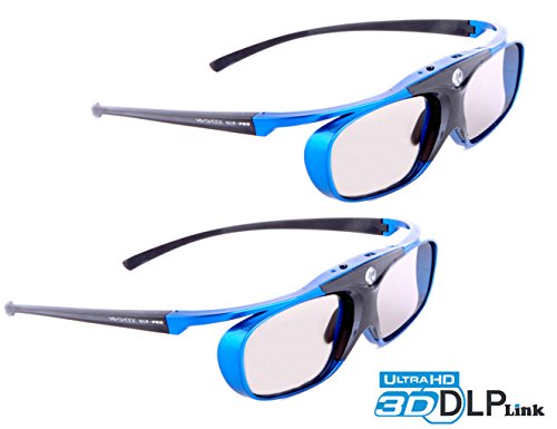 2X Hi-Shock DLP Pro Blue Heaven - Gafas 3D para proyectores 3D DLP de Acer, BenQ, Largo, Optoma, Viewsonic, LG, NEC [Gafas de Obturador 96-144 Hz, Funciona con batería de 32 g