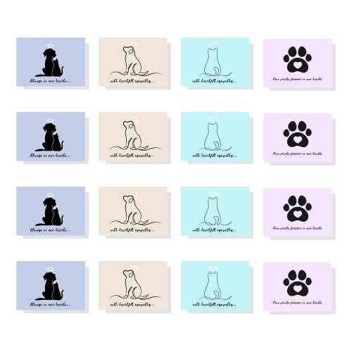 Image of Lashicorn Pet Sympathy Note Cards Bulk Mixed 16 Pack | 5.5 x 4 inches Notecard | 4 Designs | Pet Loss | 16 Total With Envelopes