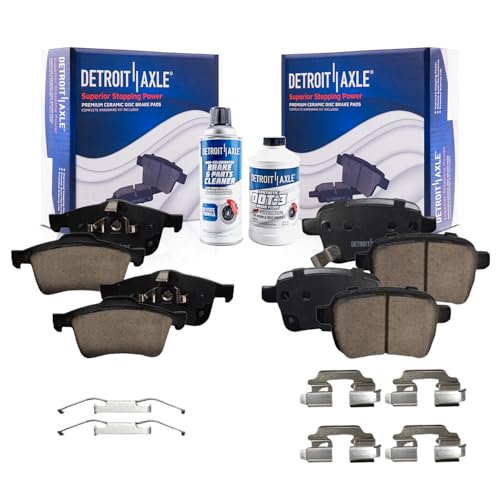 Image of Detroit Axle - Brake Pads for Fiat 2014-2020 500L Ceramic Brake Pads with Hardware 2015 2016 2017 2018 2019 Front and Rear Replacement