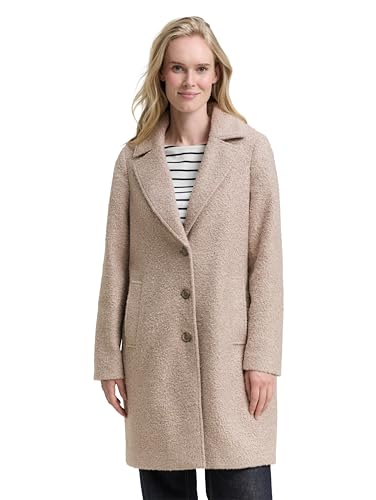 TOM TAILOR Damen 1047055 Bouclé Mantel mit Reverskragen, 38230-Boucle Beige Melange, S