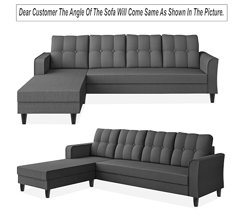 Image of Adorn India Maddox Tufted L Shape 5 Seater Sofa Set LHS (Grey) (3 Year Warranty)