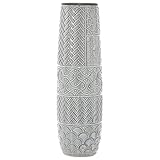 Deco 79 Ceramic Decorative Vase Slim Engraved Patterned Centerpiece Vase, Flower Vase for Home Decoration 7' x 7' x 22', Gray