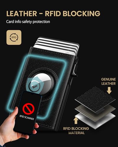 Image of typecase AirTag Wallet for Men: Compatible with Apple AirTag (1st & 2nd Generation), RFID Blocking, Genuine Leather, Slim & Minimalist Design - 14 Card Capacity | ID Window | Cash Slot (Dark Black)