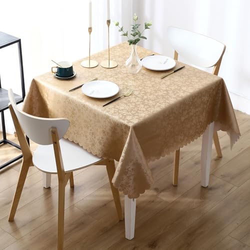 Image of Smiry Square Table Cloth, Waterproof Heavy Duty Vinyl Tablecloths, Wipeable Washable Table Cover for Kitchen and Dining Room (Brown, 70 inch X 70 inch)