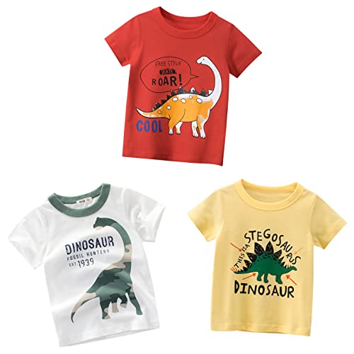 Qimaoo Kinder T-Shirts 3er Set - Baumwolle Tops Mit Cartoon Druck 2-7 Jahre
