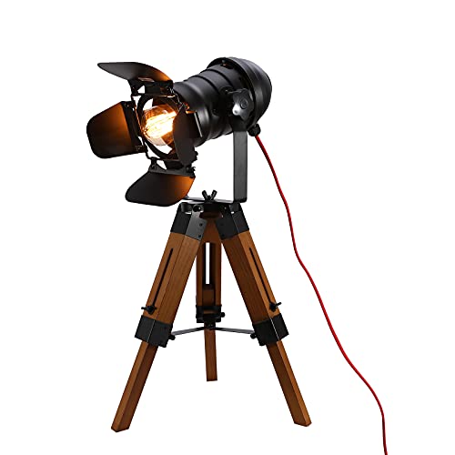 HUSPOO Lampadaire Bois avec Trépied LED Vintage Lampadaire Tripod Lampadaire Studio Hauteur Réglable pour Salon Cinéma Décoration E27 (sans ampoule)