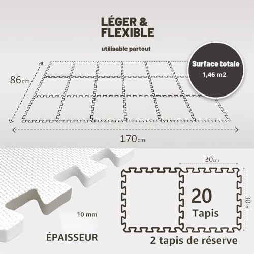 Tapis de Sol Puzzle 20 Pièces EVA Mousse Épaisse avec Sac de Rangement - Protection Sol Fitness Gym & Tapis Jeux Bébé Enfant Antidérapant (Noir Gris Blanc, 114x142 cm | 20 Tapis | 1.62 M²) – vue 2