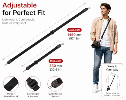 Image of Street27 2PCS Adjustable Nylon Camera Wrist Strap & Neck Lanyard with Quick Release - Universal DSLR Hand Strap for Sony, Nikon, Fujifilm & Mirrorless Cameras